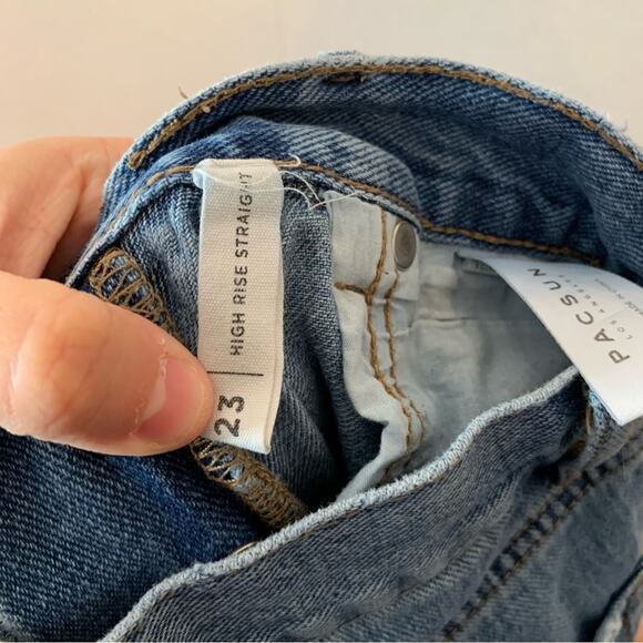 Pacsun High Rise Straight Jeans Distressed Destroyed - Picture 2 of 7